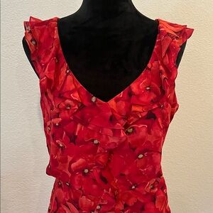 Muse Red Poppy Skirt/Skeeveless Top Set- Vintage 100% Silk